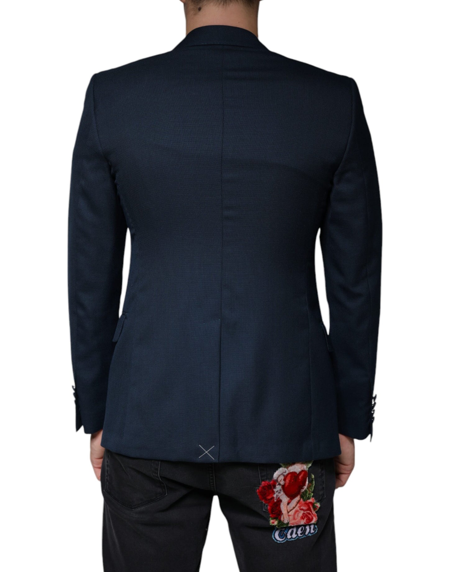 Dolce & Gabbana Blue Wool Logo Single Breasted Coat Blazer