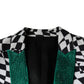 John Richmond Black White Checkered Crystal Single Breasted Blazer