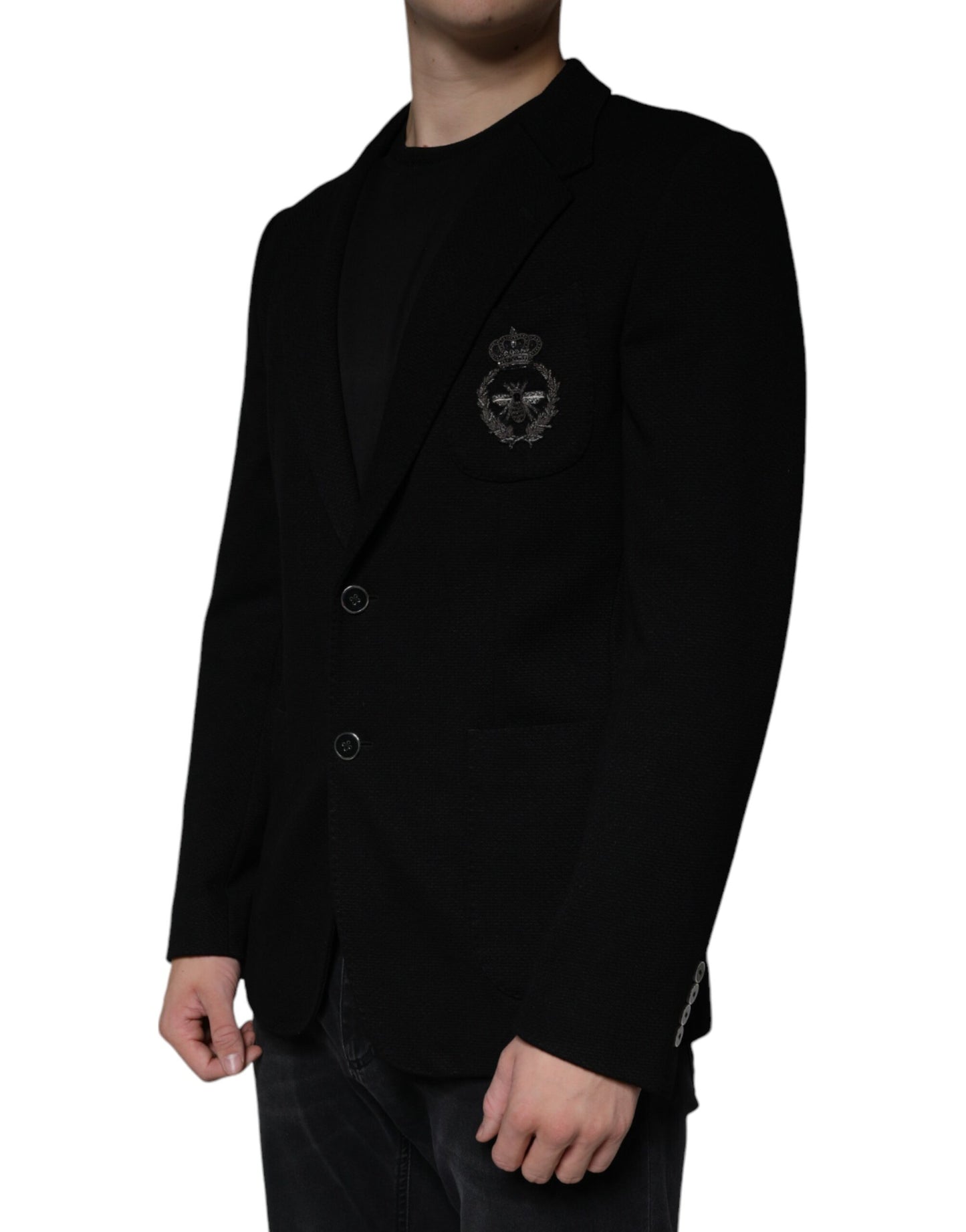 Dolce & Gabbana Black Crown Bee Single Breasted Coat Blazer