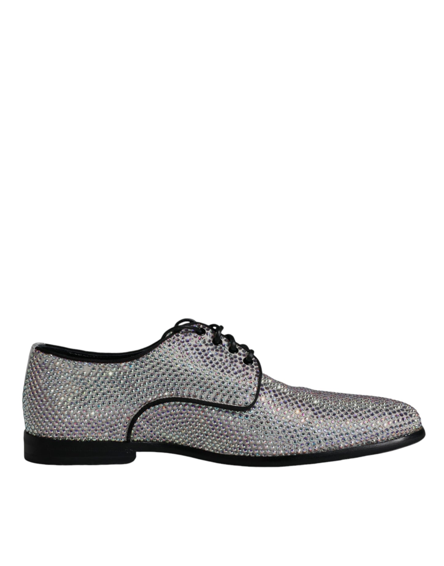 Dolce & Gabbana Silver Leather Rhinestones Derby Dress Shoes