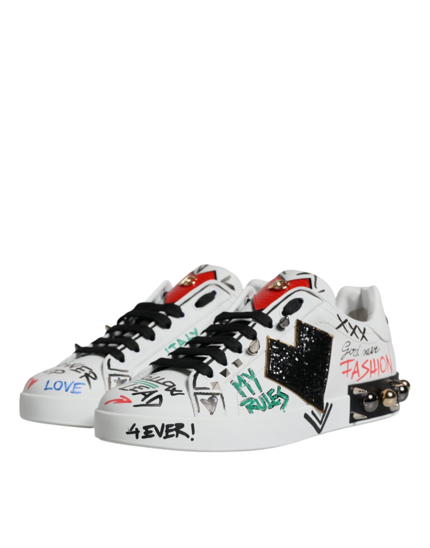 Dolce & Gabbana White Heart Studded Low Top Sneakers Shoes