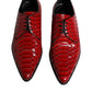 Dolce & Gabbana Red Textured Varnished Derby Men Formal Shoes