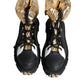 Dolce & Gabbana Black Gold Leather Trekking Ankle Boots Shoes