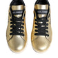 Dolce & Gabbana Gold Portofino Calf Leather Sneakers Shoes