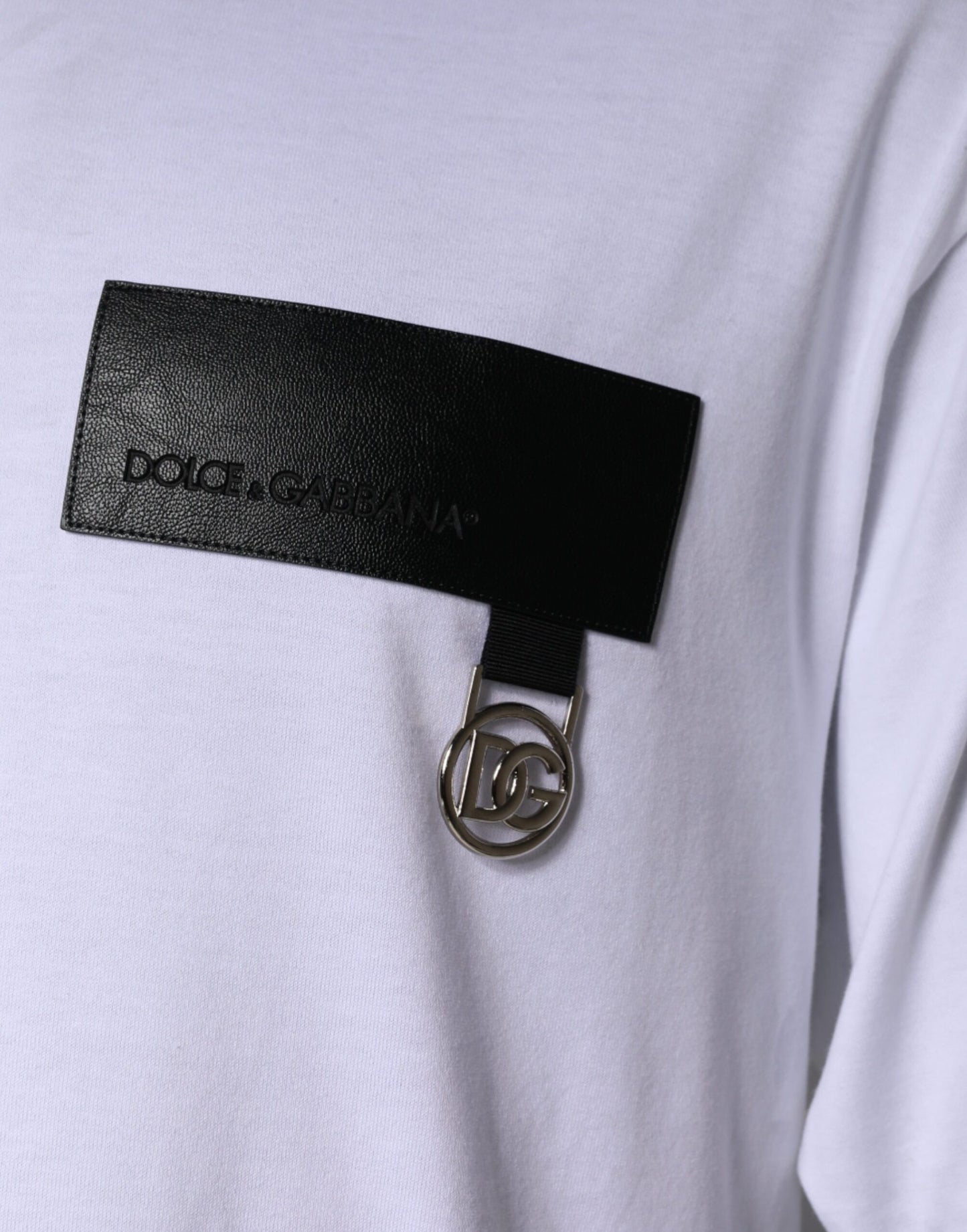 Dolce & Gabbana White Logo Patch Cotton Crew Neck T-shirt