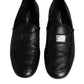 Dolce & Gabbana Black Leather Logo Slip On Men Loafers Shoes