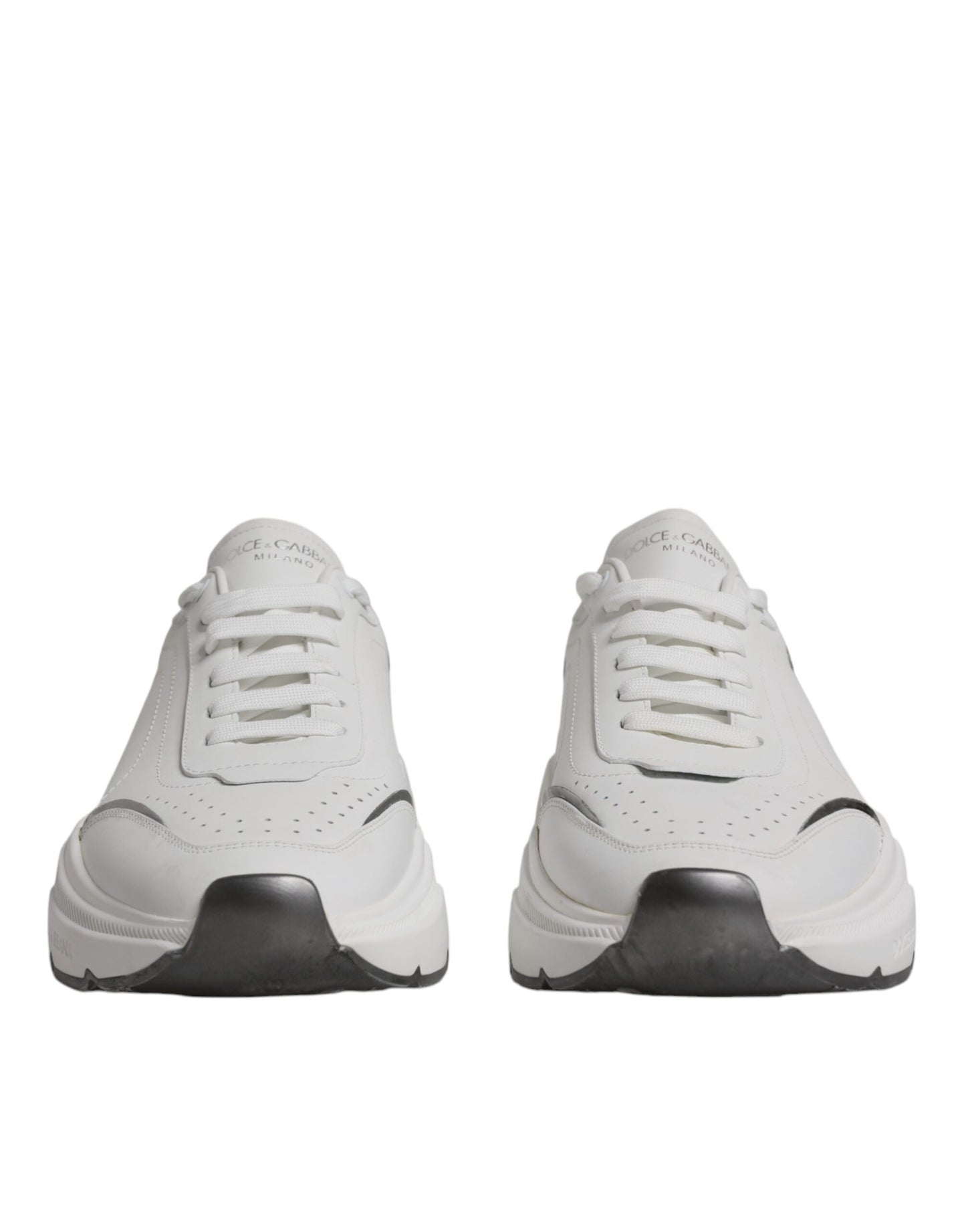 Dolce & Gabbana White Silver DAYMASTER Leather Men Sneakers Shoes