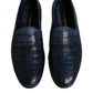 Dolce & Gabbana Blue Exotic Leather Moccasin Slip On Shoes