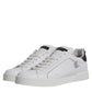 Dolce & Gabbana White Silver Leather Low Top Men Sneakers Shoes