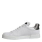 Dolce & Gabbana White Silver Leather Low Top Men Sneakers Shoes