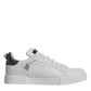 Dolce & Gabbana White Silver Leather Low Top Men Sneakers Shoes