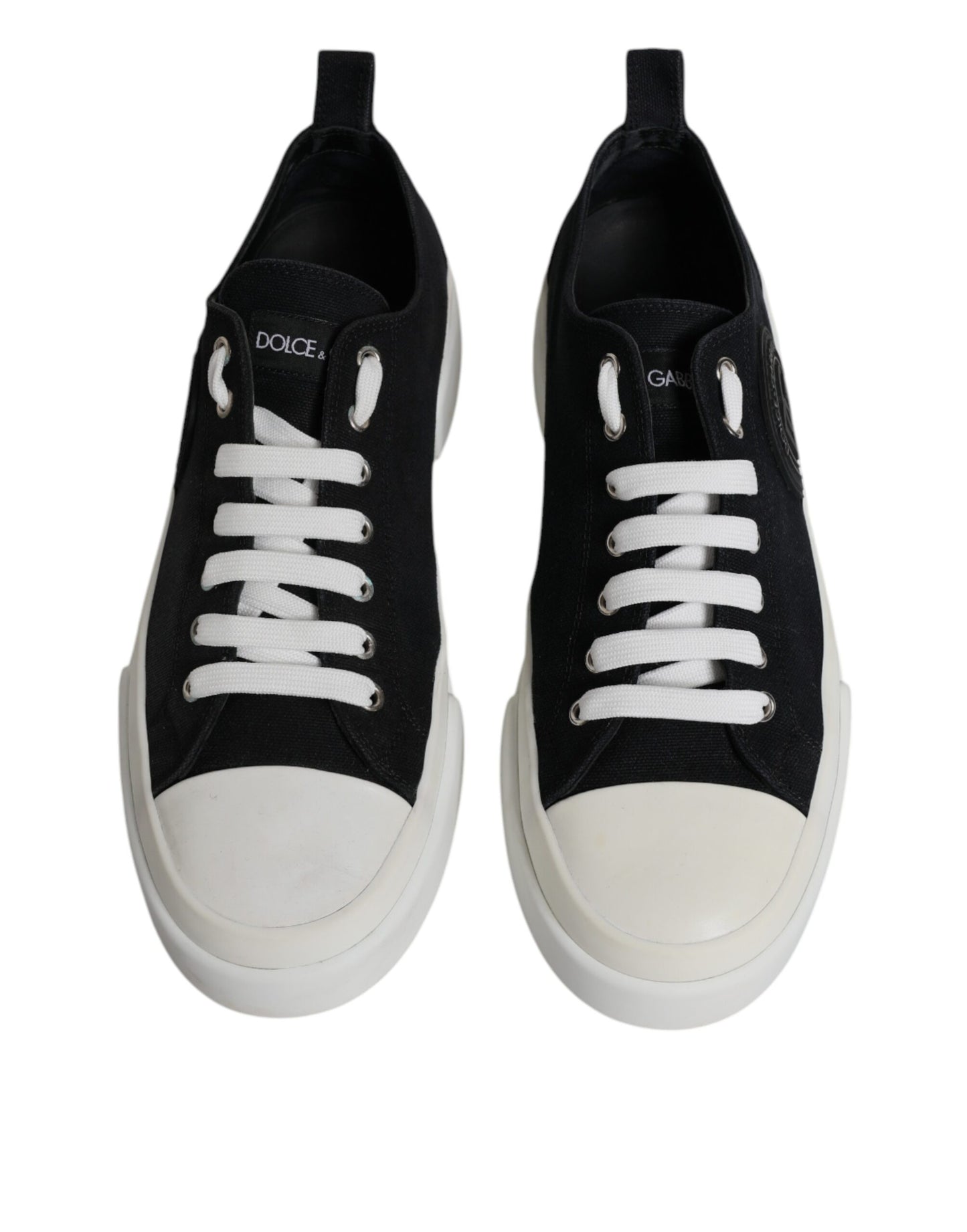 Dolce & Gabbana Black White Canvas Low Top Sneakers Shoes