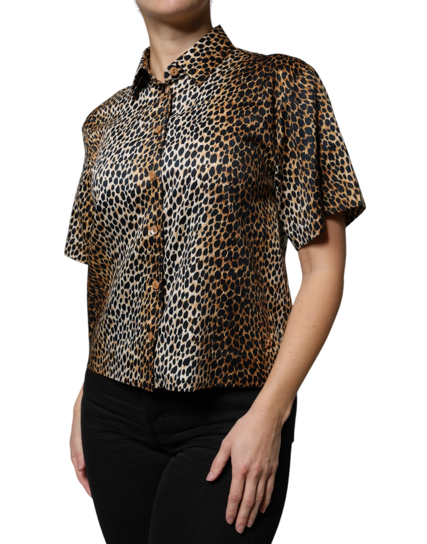 Dolce & Gabbana Brown Leopard Print Short Sleeves Blouse Top