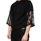 Dolce & Gabbana Black Nylon Floral Lace Crew Neck T-shirt