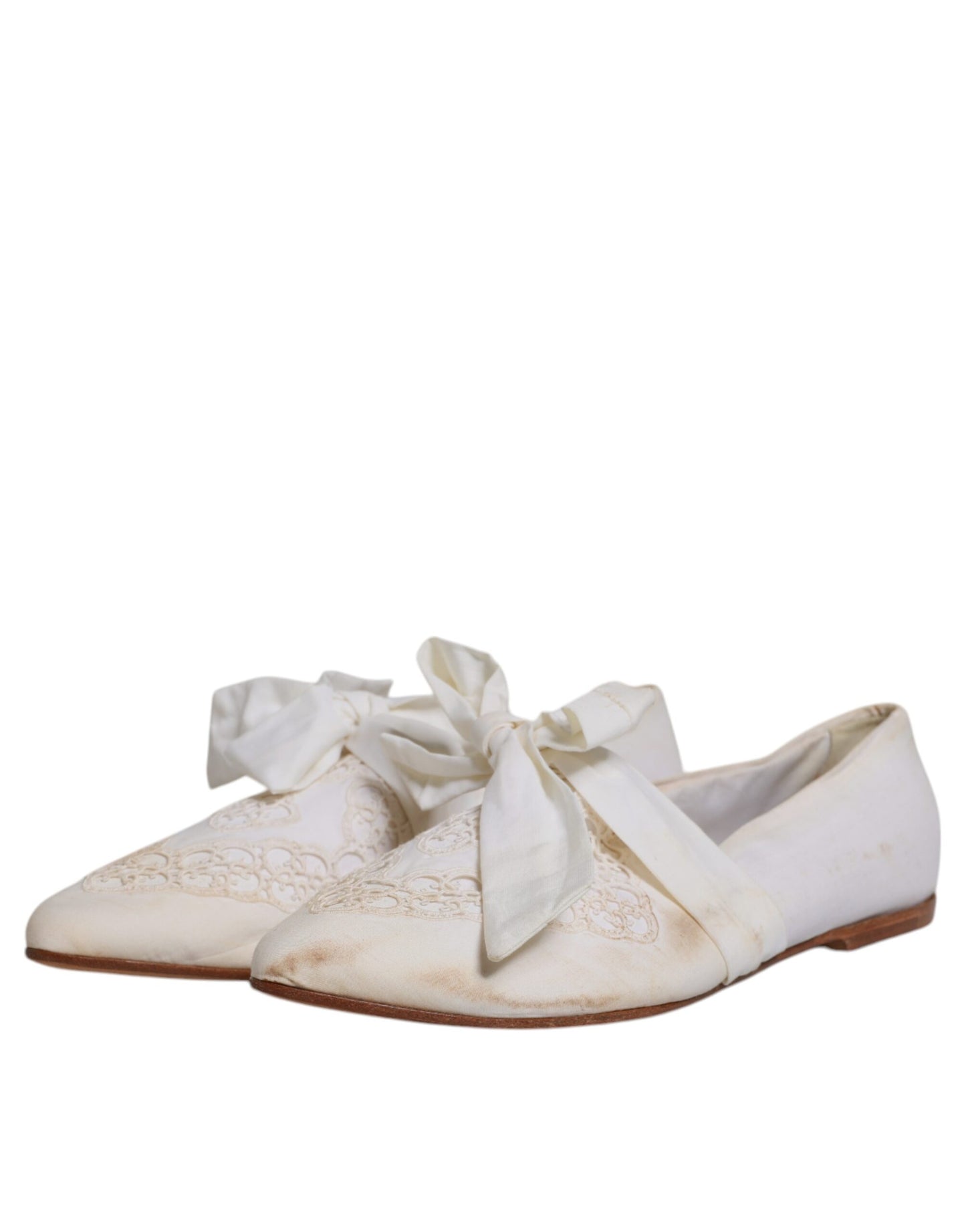 Dolce & Gabbana White Ribbon Fabric Ballerina Flats Shoes