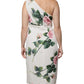 Dolce & Gabbana White Floral Silk One Shoulder Midi Dress