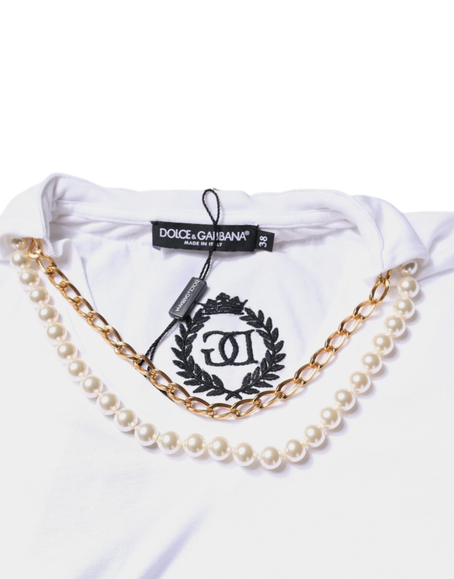 Dolce & Gabbana White Cotton Necklace Chain Short Sleeves T-shirt