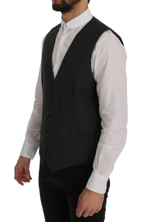 Dolce & Gabbana Elegant Gray Striped Single Breasted Vest