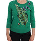 Dolce & Gabbana Embellished Green Silk Pullover Sweater