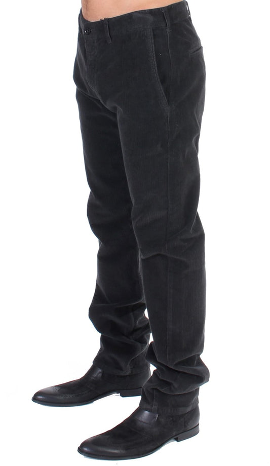 GF Ferre Elegant Black Cotton Corduroy Pants