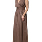 Peserico Brown Sleeveless Deep V-neck A-line Long Maxi Dress