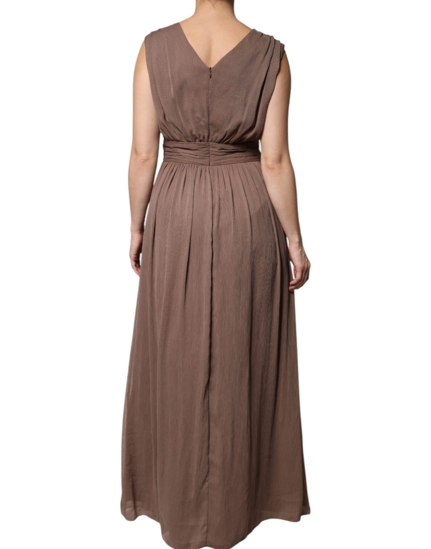 Peserico Brown Sleeveless Deep V-neck A-line Long Maxi Dress