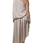 Christian Pellizzari Beige One Shoulder Asymmetric Drape Dress