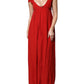 Dondup Red Acetate Short Sleeves Plunging Neckline Maxi Dress