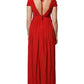 Dondup Red Acetate Short Sleeves Plunging Neckline Maxi Dress