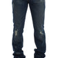 Costume National Chic Blue Wash Painted Slim Fit Jeans