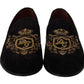 Dolce & Gabbana Elegant Black Loafers with Gold Crown Embroidery