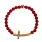 Nialaya Elegant Gold and Red Coral Beaded Bracelet