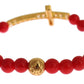 Nialaya Elegant Gold and Red Coral Beaded Bracelet