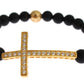 Nialaya Chic Matte Onyx Bead & CZ Diamond Cross Bracelet