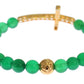 Nialaya Elegant Green Jade Bead & Gold Plated Bracelet