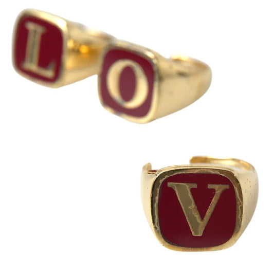 Dolce & Gabbana Gold Brass LOVE Enamel Set of 3 Ring