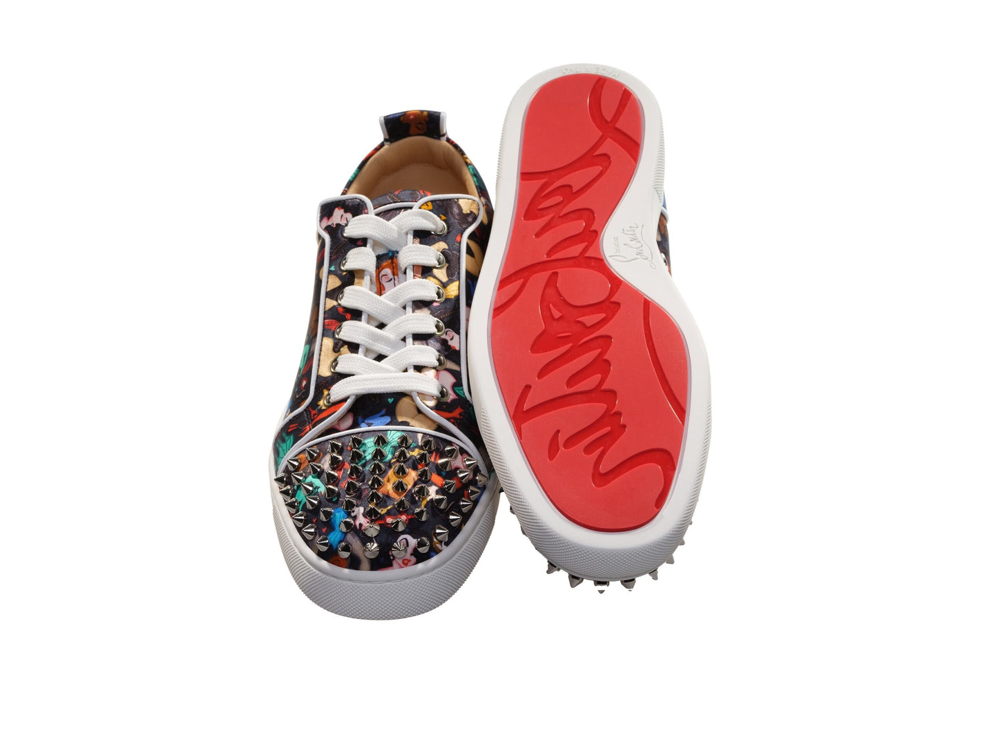 Christian Louboutin Louis Junior Spikes Orlato Crepe Satin Multicolour Limited Edition Dr Bored Print Sneakers