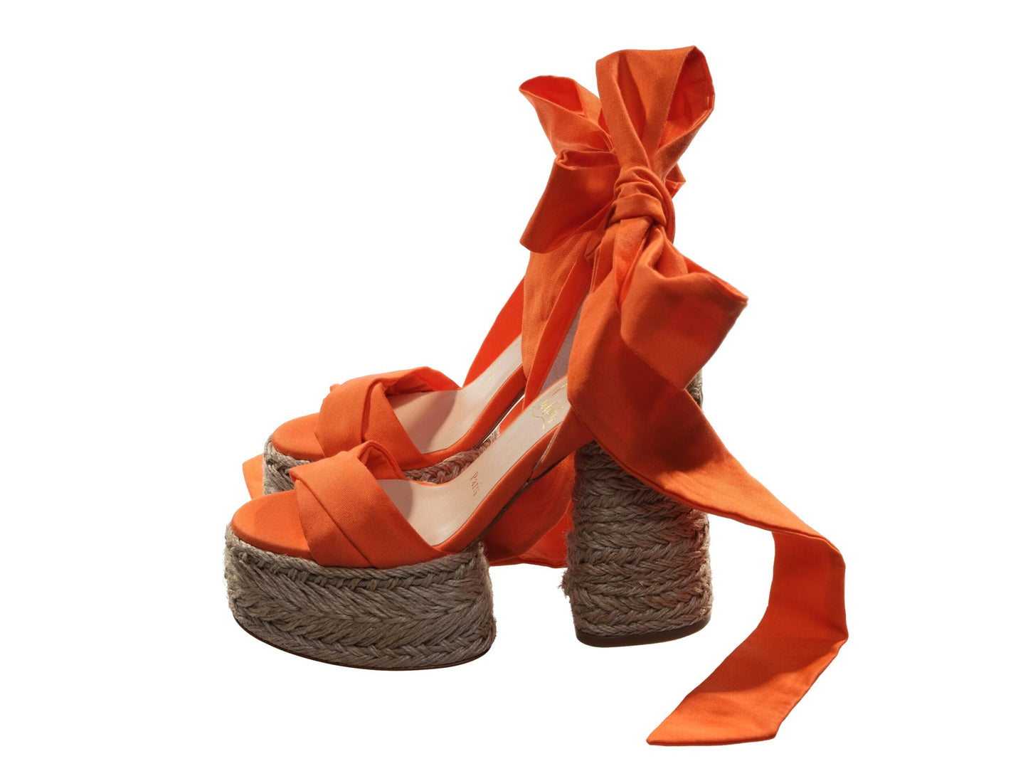 Christian Louboutin Mariza du Desert Orange and Natural Ankle Wrap Around High Heel Wedges