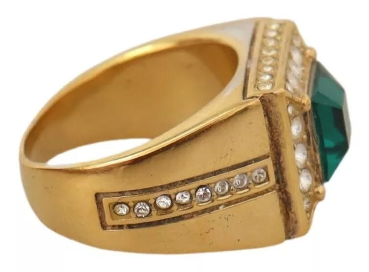 Dolce & Gabbana Gold Plated 925 Silver Green Crystal Ring