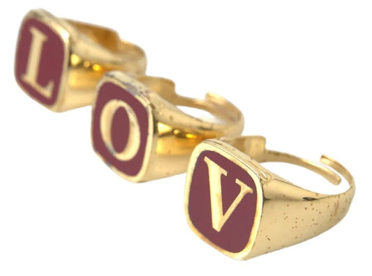 Dolce & Gabbana Gold Brass LOVE Enamel Set of 3 Ring