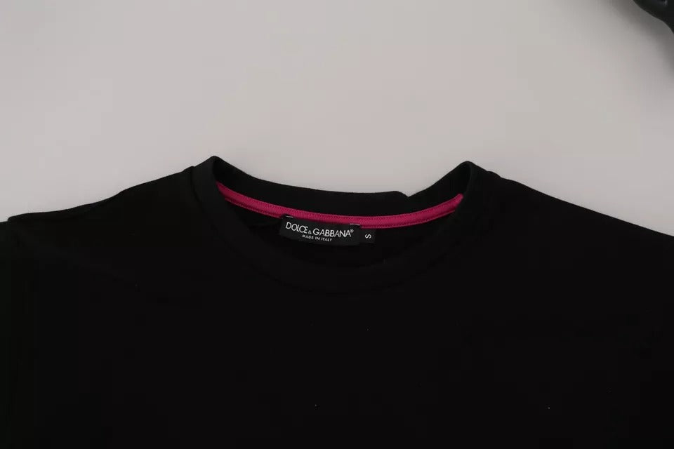 Dolce & Gabbana Black Printed Crewneck Tee Cotton T-shirt
