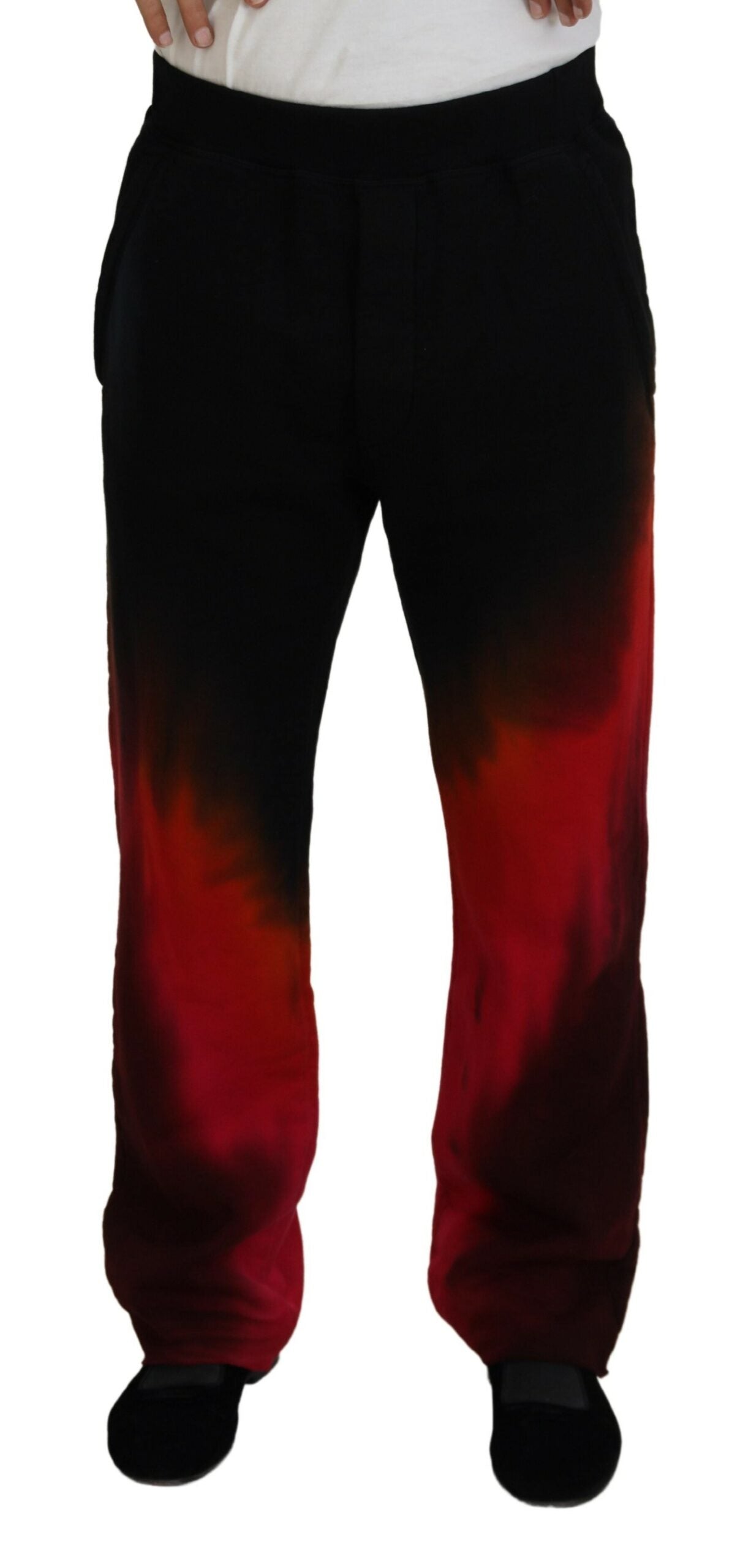 Dsquared² Black Red Cotton Logo Print Casual Pants