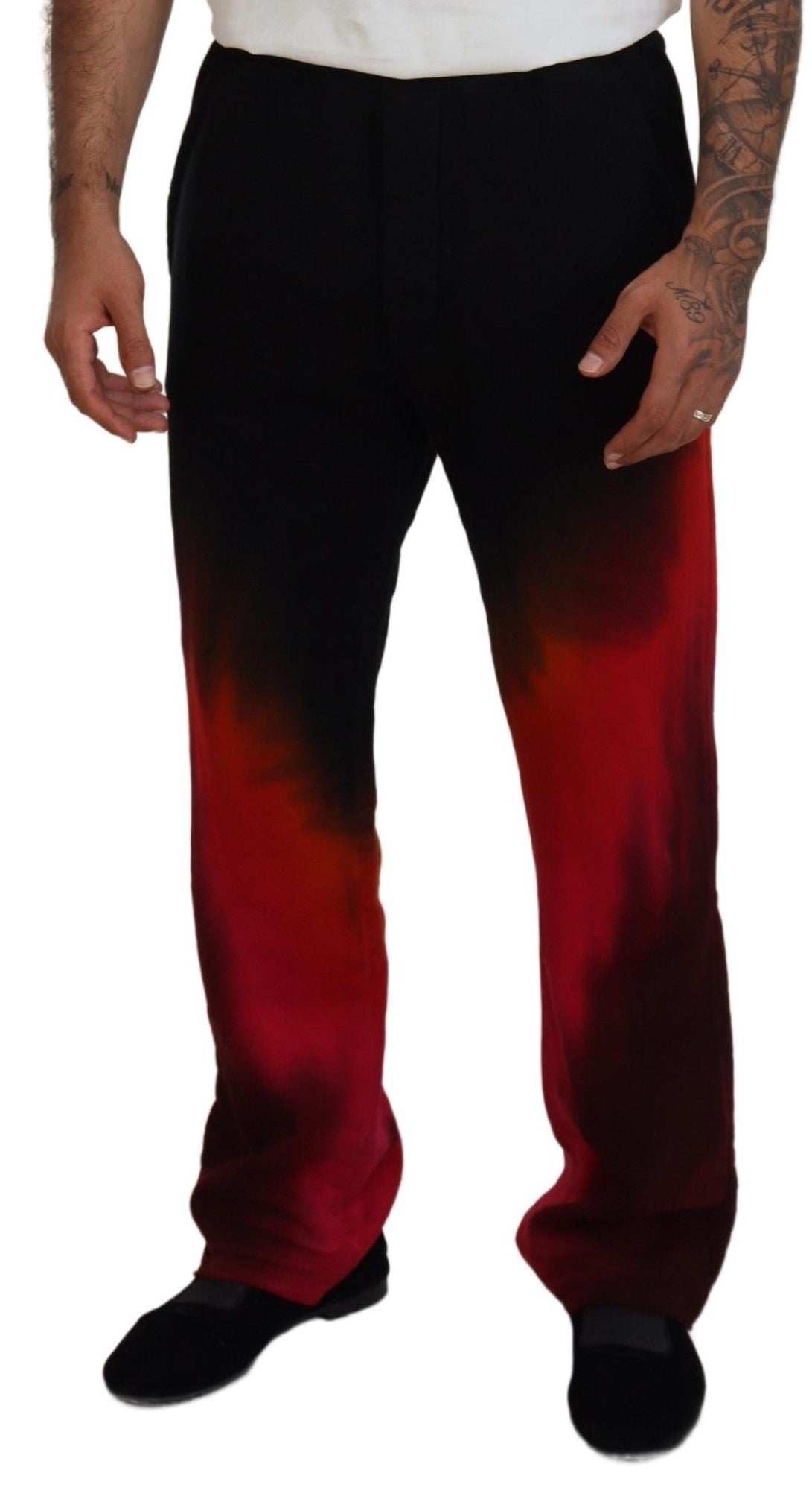 Dsquared² Black Red Cotton Logo Print Casual Pants