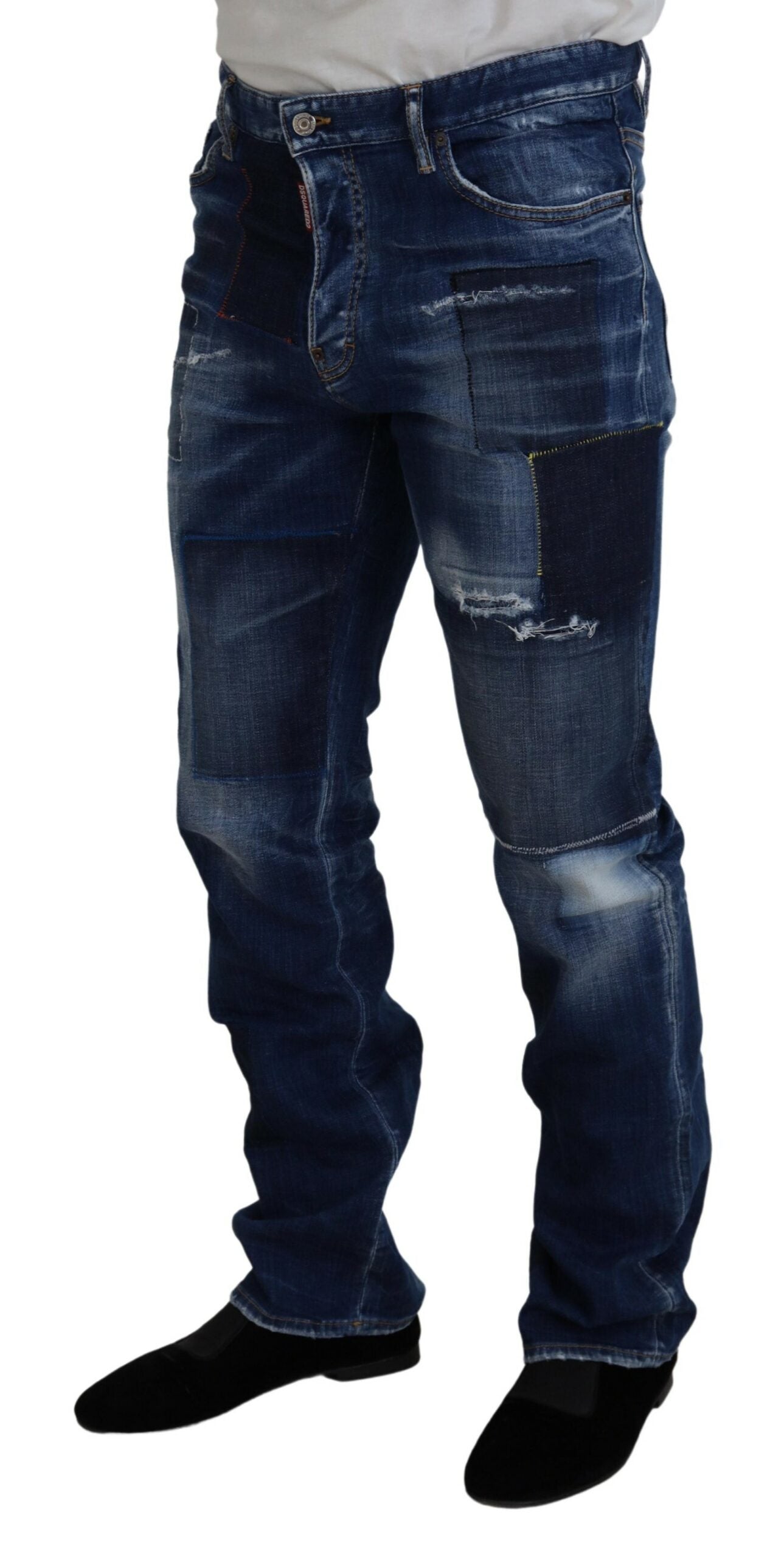 Dsquared² Blue Washed Patchwork Straight Fit Denim Jeans