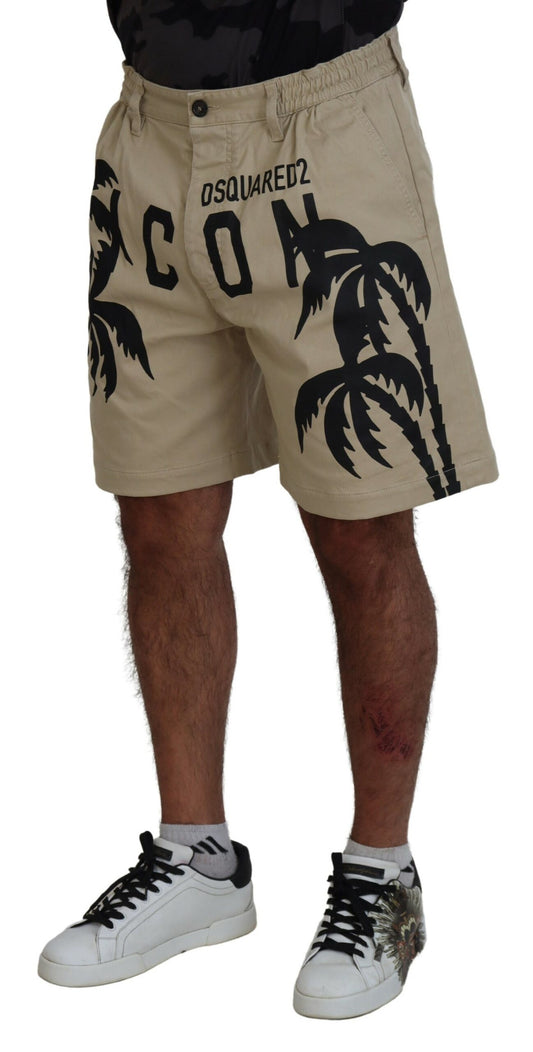 Dsquared² Beige Cotton Logo Printed Above Knee Shorts