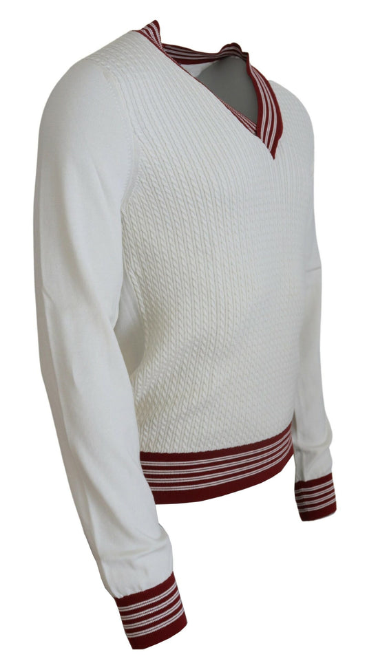 Dolce & Gabbana Off White Silk Cotton V-Neck Sweater