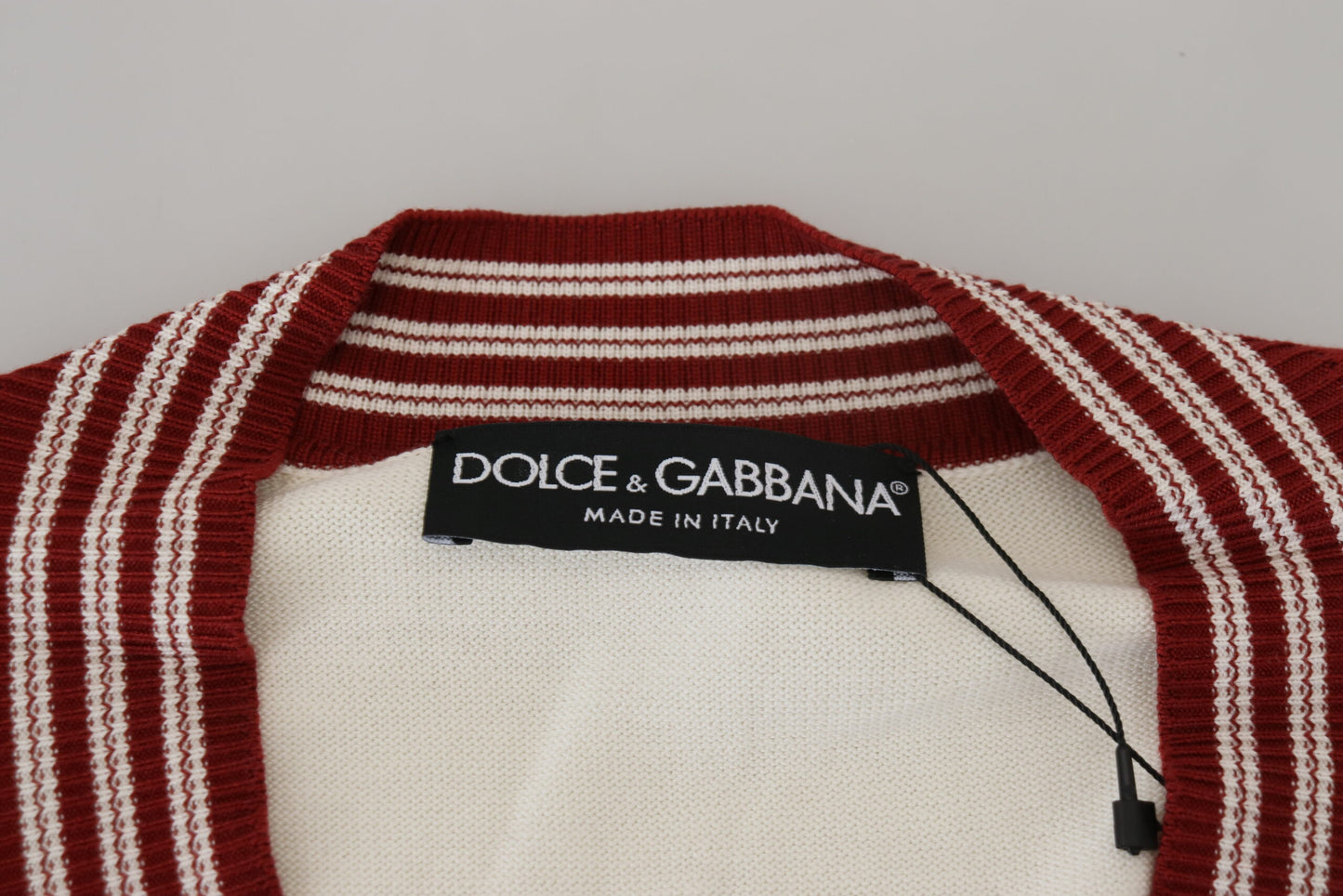 Dolce & Gabbana Off White Silk Cotton V-Neck Sweater
