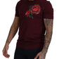 Dolce & Gabbana Elegant Bordeaux Roses Motif Crewneck Tee