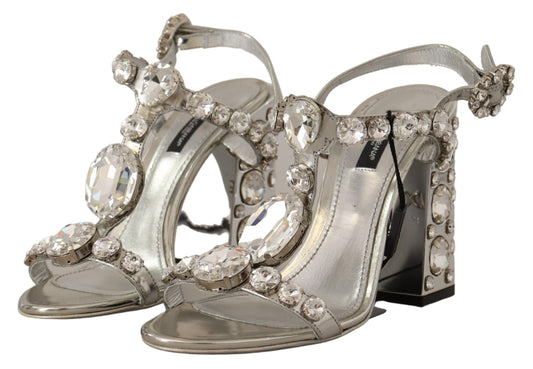 Dolce & Gabbana Crystal-Embellished Silver Leather Pumps