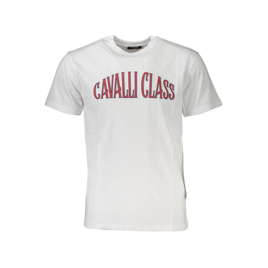 Cavalli Class Elegant White Print Tee with Classic Logo